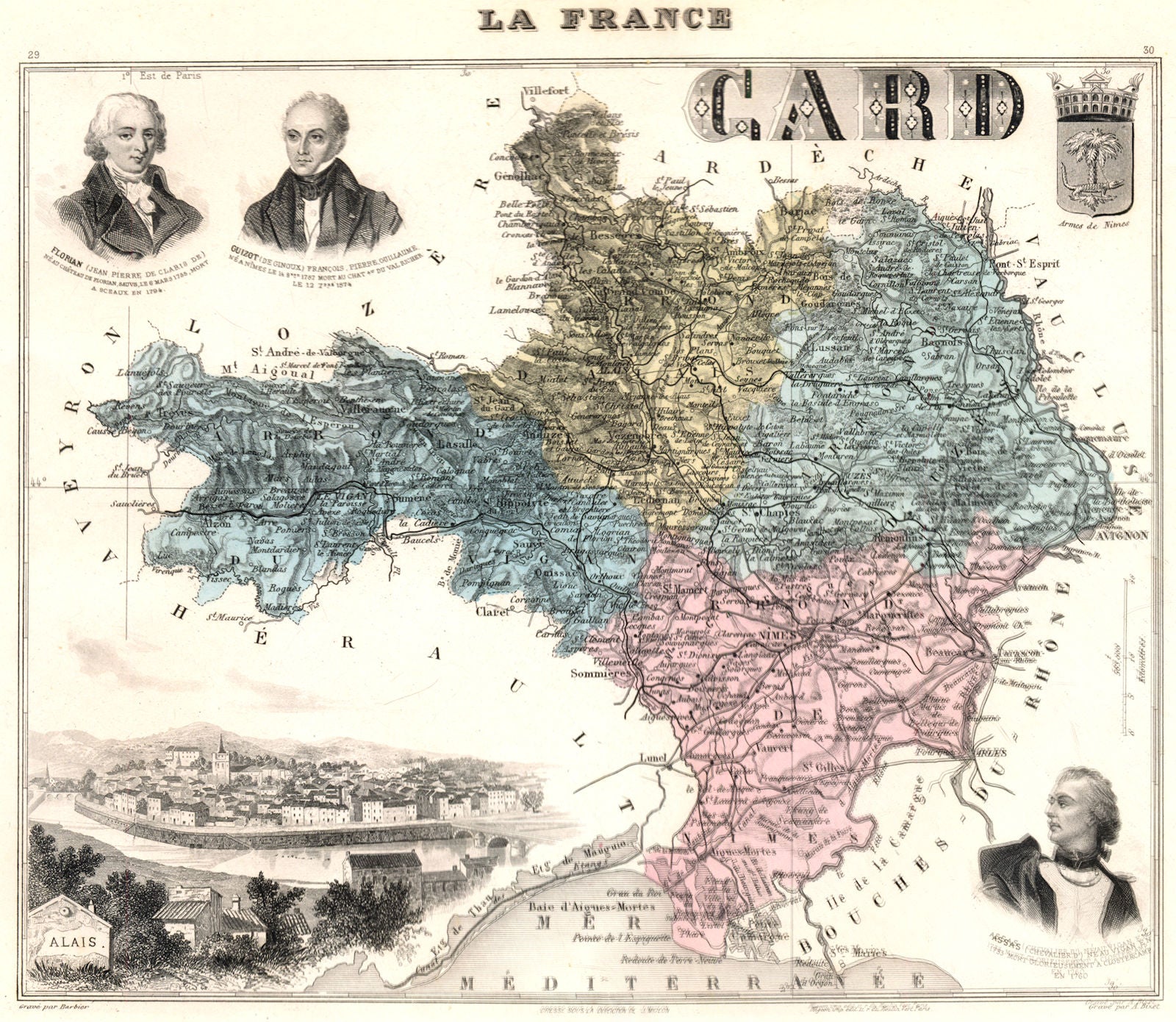 GARD. Gard département.  Alais vignette. Vuillemin 1903 old antique map chart